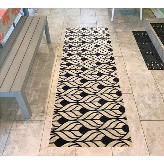 Graphite and Tan Abstract Leaves Washable Runner Rug Photo 3