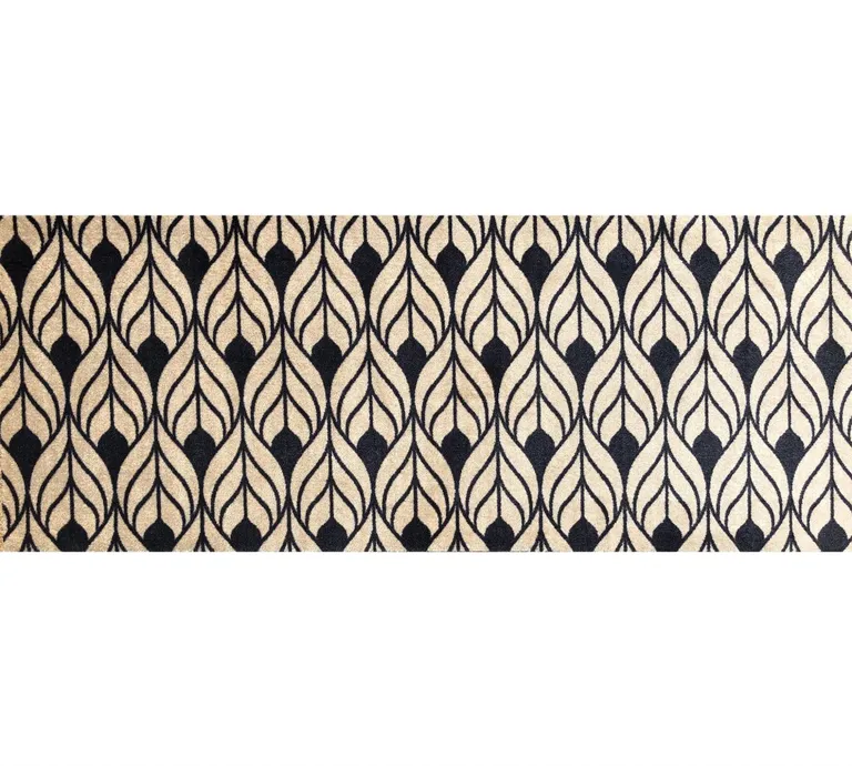 Graphite and Tan Abstract Leaves Washable Runner Rug Photo 1