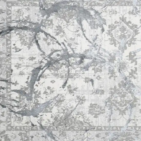 Gray Abstract Area Rug With Fringe Photo 3