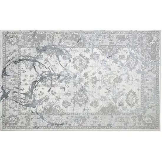 Gray Abstract Area Rug With Fringe Photo 2