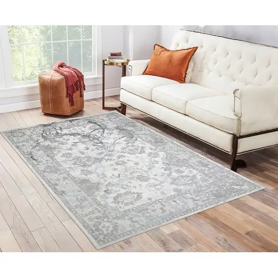 Gray Abstract Area Rug With Fringe Photo 5