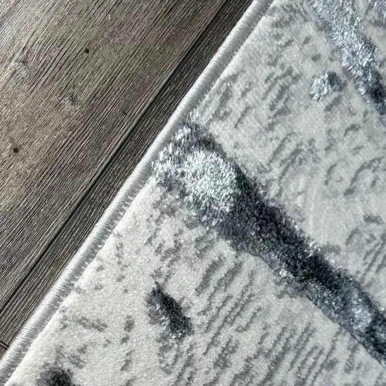 Gray Abstract Area Rug With Fringe Photo 8