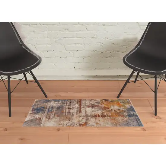 Gray Abstract Distressed Area Rug Photo 2