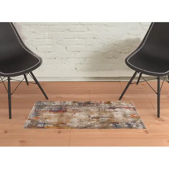 Gray Abstract Distressed Area Rug Photo 2