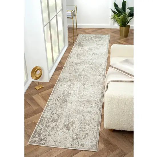 Gray Abstract Distressed Runner Rug Photo 8