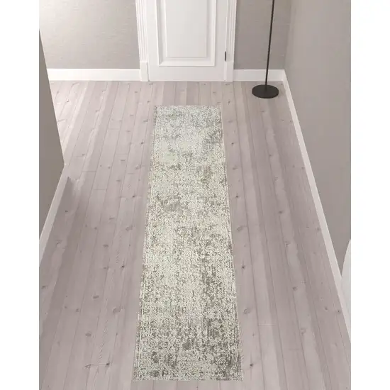 Gray Abstract Distressed Runner Rug Photo 8