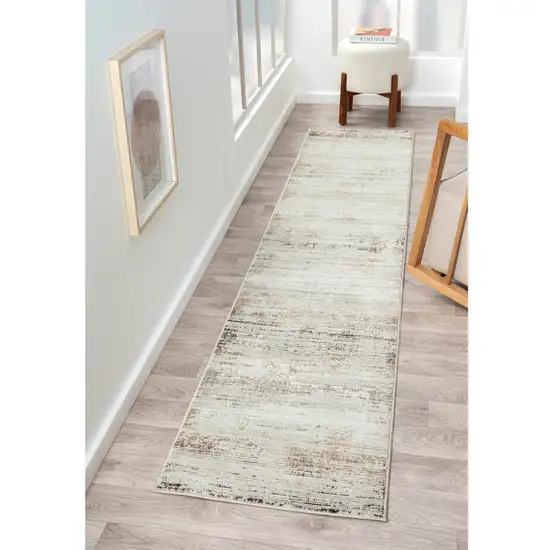 Gray Abstract Distressed Runner Rug Photo 6