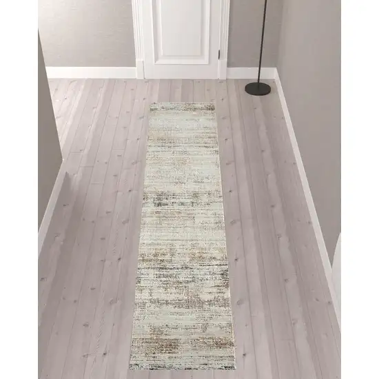 Gray Abstract Distressed Runner Rug Photo 2