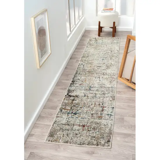 Gray Abstract Distressed Runner Rug Photo 9