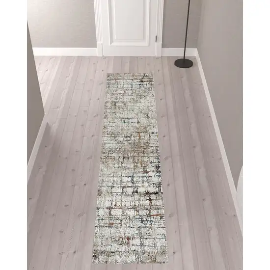 Gray Abstract Distressed Runner Rug Photo 2