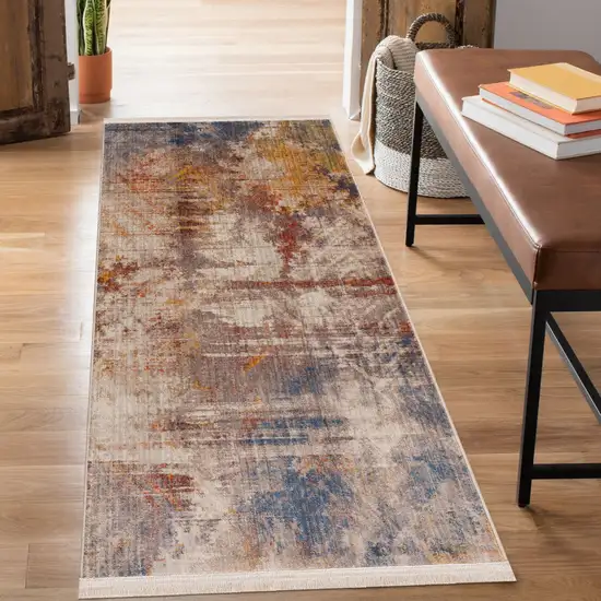 Gray Abstract Distressed Runner Rug Photo 6