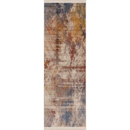 Gray Abstract Distressed Runner Rug Photo 1