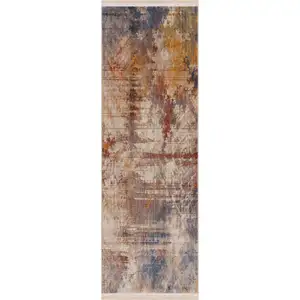 Photo of Gray Abstract Distressed Runner Rug