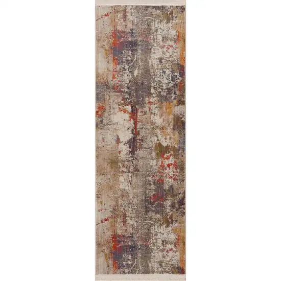 Gray Abstract Distressed Runner Rug Photo 1