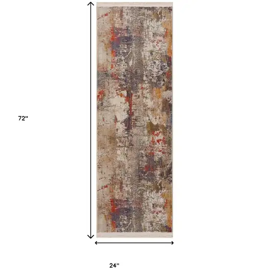 Gray Abstract Distressed Runner Rug Photo 6