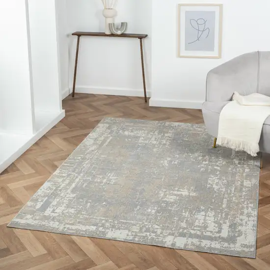 Gray Abstract Distressed Washable Area Rug Photo 6