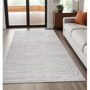 Photo of Gray Abstract Geometric Distressed Area Rug