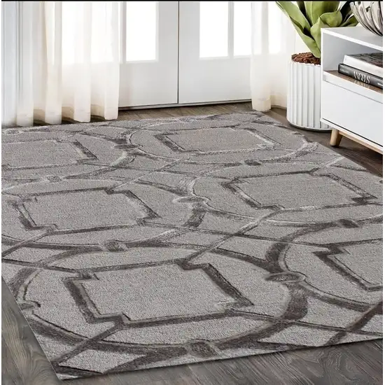 Gray Abstract Geometric Hand Tufted Non Skid Area Rug Photo 1