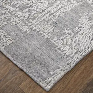 Photo of Gray Abstract Hand Woven Worn Faded Area Rug