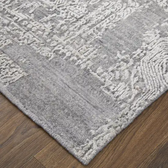 Gray Abstract Hand Woven Worn Faded Area Rug Photo 6