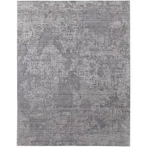 Photo of Gray Abstract Hand Woven Worn Faded Area Rug