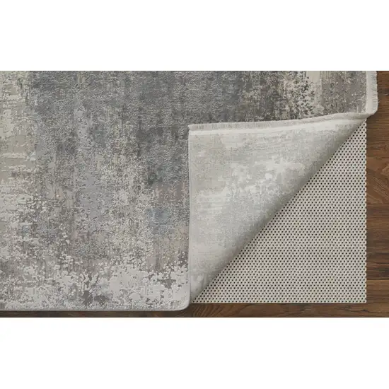 Gray Abstract Power Loom Area Rug With Fringe Photo 5