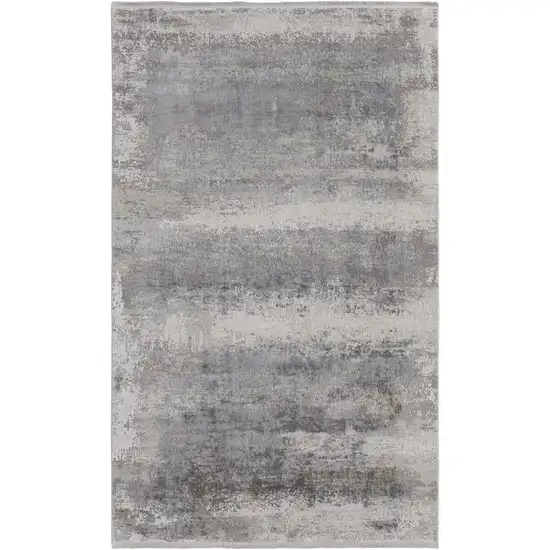 Gray Abstract Power Loom Area Rug With Fringe Photo 2