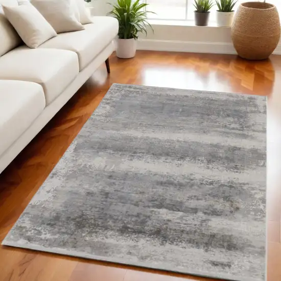 Gray Abstract Power Loom Area Rug With Fringe Photo 1