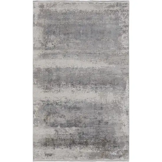 Gray Abstract Power Loom Area Rug With Fringe Photo 4