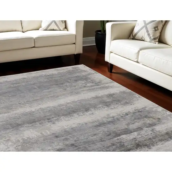 Gray Abstract Power Loom Area Rug With Fringe Photo 1