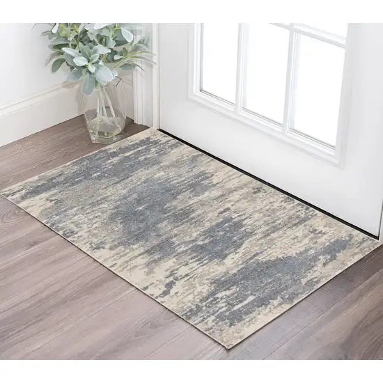 Ivory Blue and Gray Abstract Power Loom Area Rug Photo 1