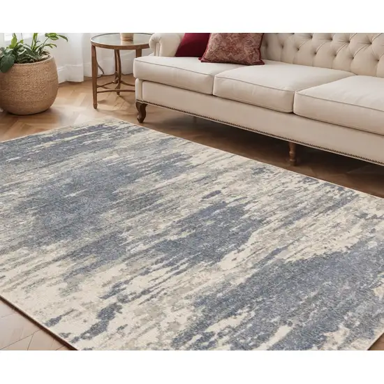 Ivory Blue and Gray Abstract Power Loom Area Rug Photo 1