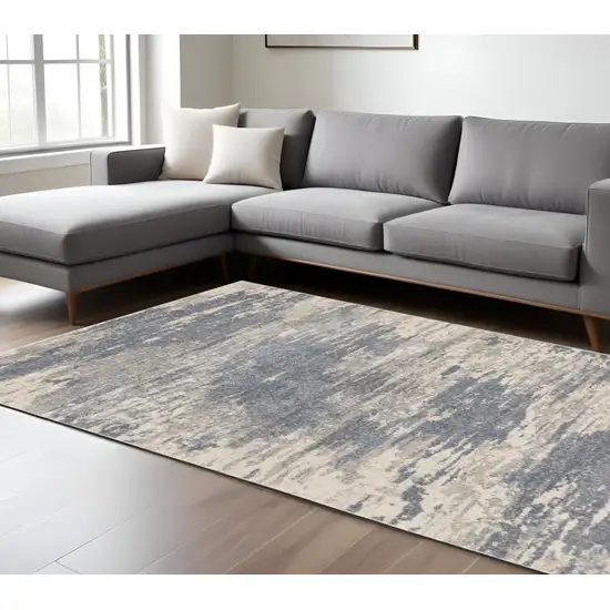 Ivory Blue and Gray Abstract Power Loom Area Rug Photo 1