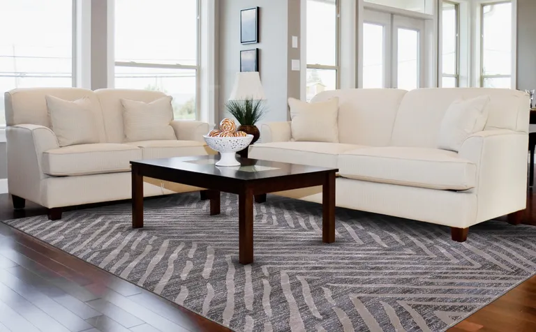 Gray Abstract Stain Resistant Area Rug Photo 4