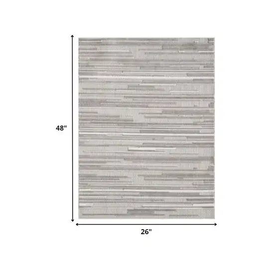 Gray Abstract Striped Indoor Outdoor Area Rug Photo 4