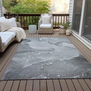 Photo of Gray Abstract Washable Indoor Outdoor Area Rug