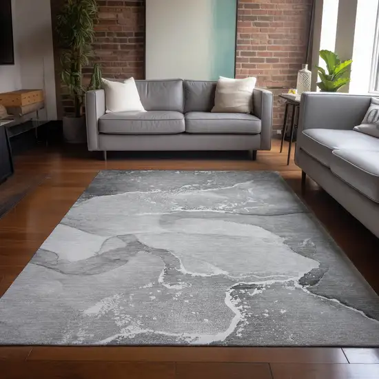 Gray Abstract Washable Indoor Outdoor Area Rug Photo 8