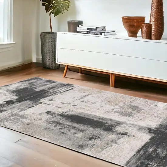 Gray Abstract Washable Non Skid Area Rug Photo 1