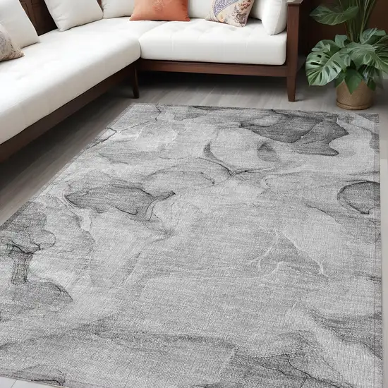 Gray Abstract Washable Non Skid Indoor Outdoor Area Rug Photo 1