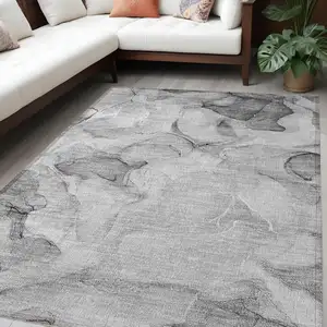 Photo of Gray Abstract Washable Non Skid Indoor Outdoor Area Rug