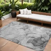 Photo of Gray Abstract Washable Non Skid Indoor Outdoor Area Rug