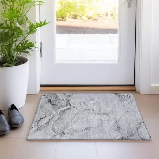 Gray Abstract Washable Non Skid Indoor Outdoor Area Rug Photo 9