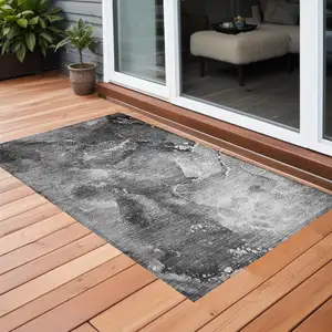 Photo of Gray Abstract Washable Non Skid Indoor Outdoor Area Rug