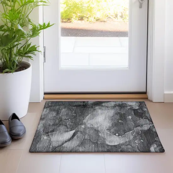 Gray Abstract Washable Non Skid Indoor Outdoor Area Rug Photo 9