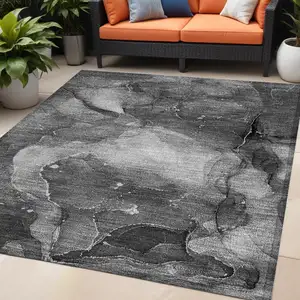 Photo of Gray Abstract Washable Non Skid Indoor Outdoor Area Rug