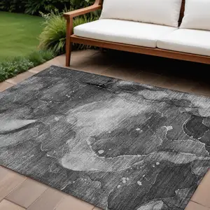 Photo of Gray Abstract Washable Non Skid Indoor Outdoor Area Rug