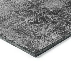 Photo of Gray Abstract Washable Non Skid Indoor Outdoor Area Rug