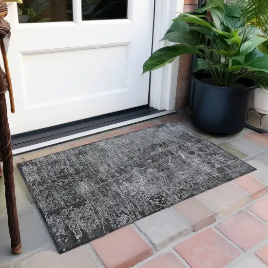 Gray Abstract Washable Non Skid Indoor Outdoor Area Rug Photo 9