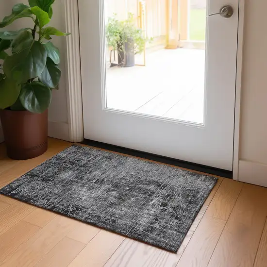 Gray Abstract Washable Non Skid Indoor Outdoor Area Rug Photo 8