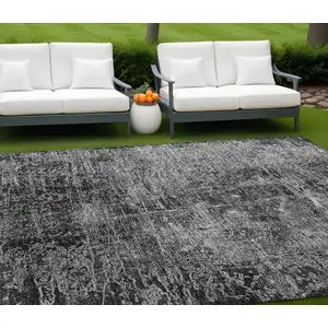 Photo of Gray Abstract Washable Non Skid Indoor Outdoor Area Rug